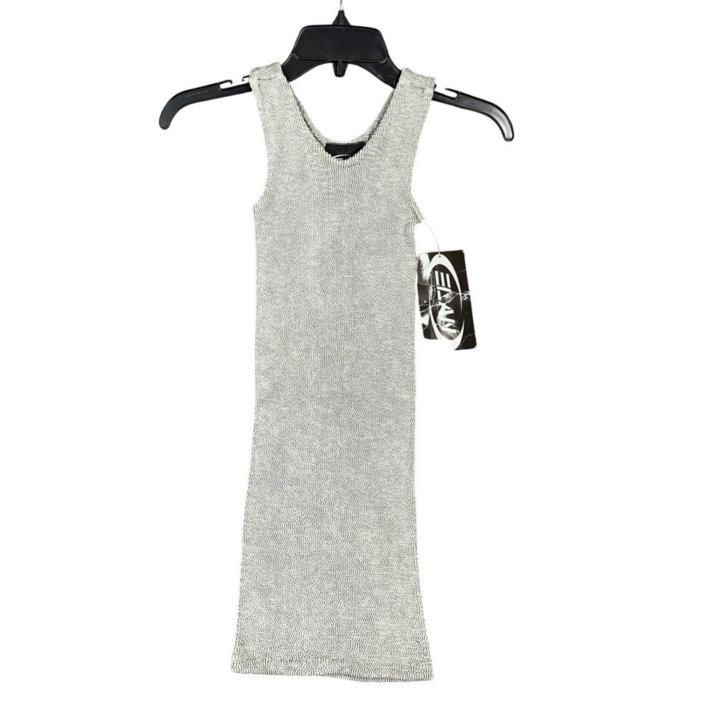 Vintage Elan USA Crinkle Mini Dress Size‎ OS Gray Stretch Y2K Metallic Clubwear